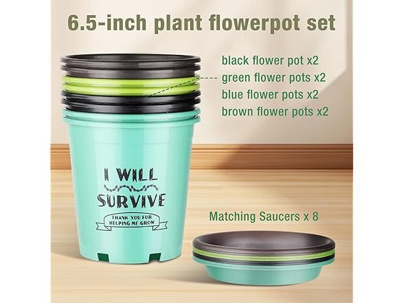 NIKONIKO 8 Pack 6.5 Inch Plant pots
