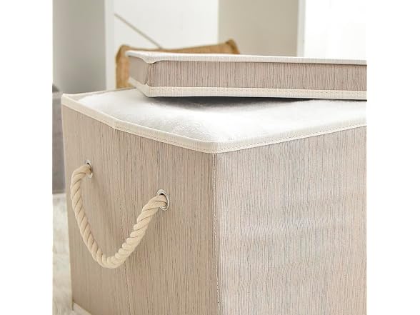 Suptinwear Large Storage Baskets with Lid for Shelves Clay