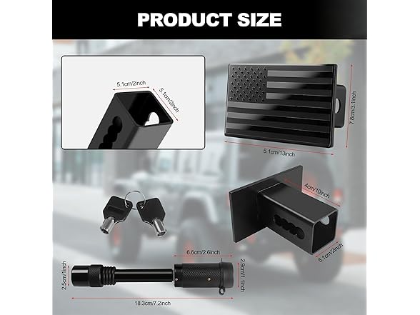 JAGASOL 2 Inch USA Flag Metal Trailer Hitch Cover