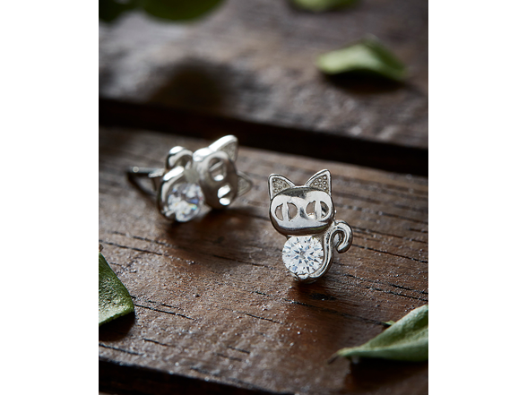 Sterling Silver Crystal Cat Earrings