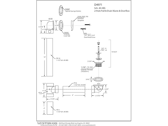 Westbrass Pull & Drain Sch. 40 ABS Bath Waste