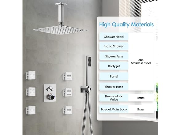 Shower System with Body Jets: EVERSTEIN, Brushed Nickel