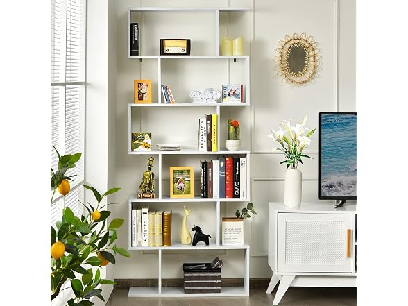 BETTARY 6-Tier S-Shaped Bookshelf White