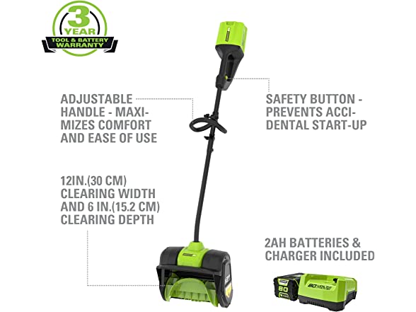 Greenworks PRO 80V 12" Cordless Snow Shovel