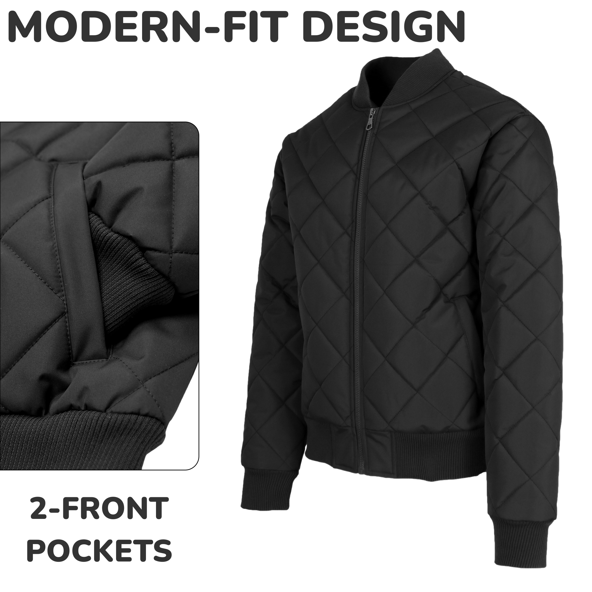 Mens Heavyweight Quilted Bomber Jacket - Gallery 19