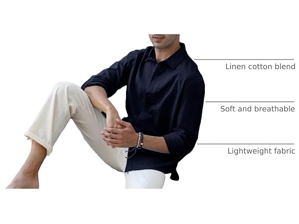 Runcati Men (M) Button Down Shirt Linen Long Tops