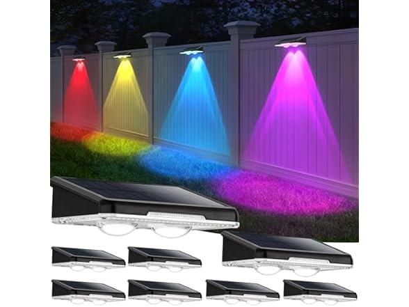 Solar Fence Lights 8-Pack w/ RGB Colors