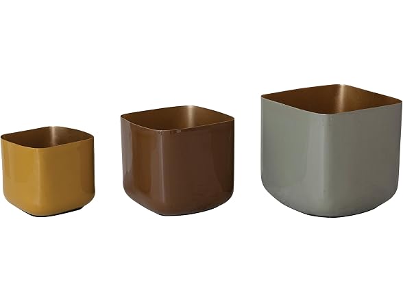 3-Piece Enameled Metal Square Planters