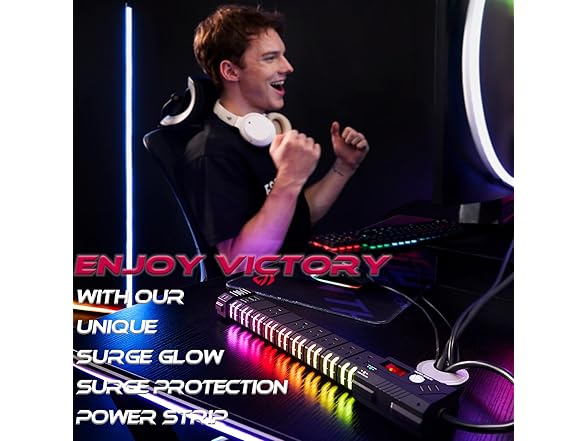 SURGE GLOW 6FT 4200J 6 Outlet RGB Power Strip