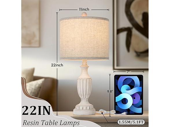 TOBUSA 22“ Rustic Table Lamps Set of 2