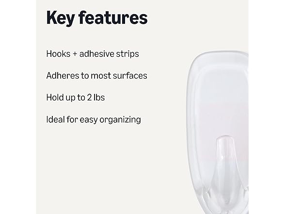 Amazon Basics Wall Hooks, 7 Hooks, 12 Adhesive Strips