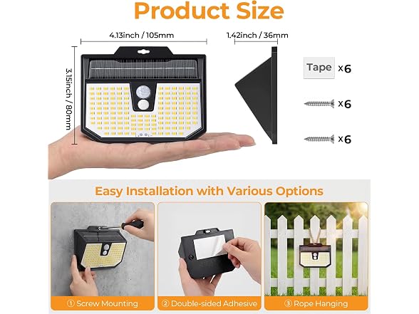 Brightever 4 Packs Solar Outdoor Motion Sensor Lights with 3 Lighting Modes
