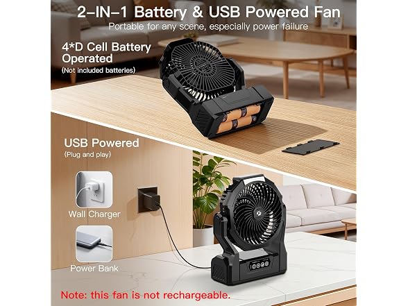 XZK Battery Operated Fan, 2-in-1 D-Cell - Gallery 2