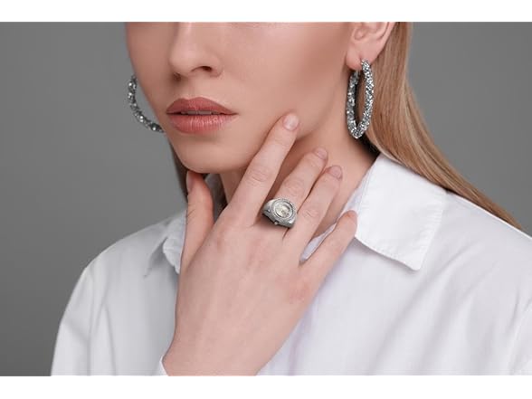 Jessica Simpson Silver Crystal Ring Watch
