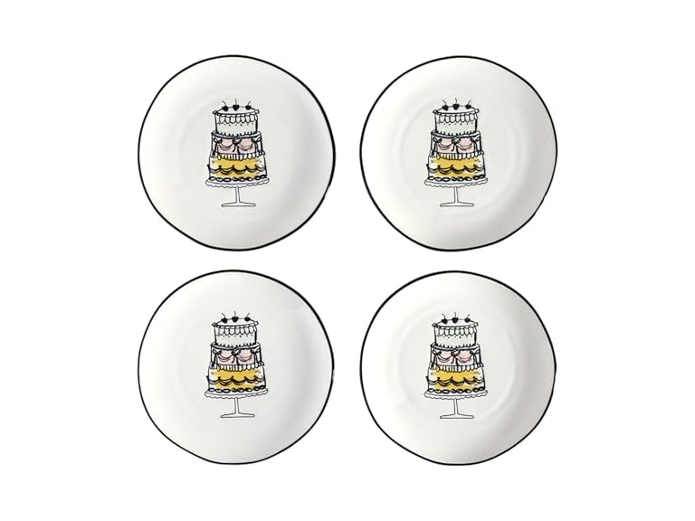 Set of 4 Small Ceramic Plates, 6" Diameter, Birthday Cake