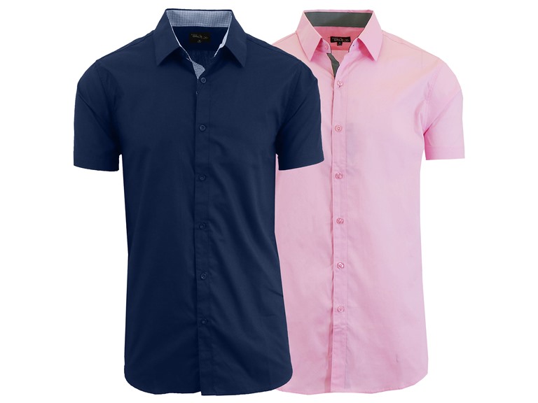 GBH WC-----(New 2Packs) / MSS-500 / NV-PK / S Small 2Pk Mens S/S Solid Classic Dress Shirts Navy & Pink