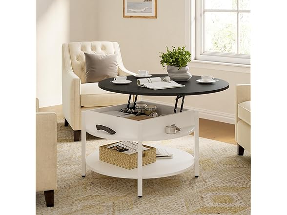 FABATO Round Lift Top Coffee Table for Living Room