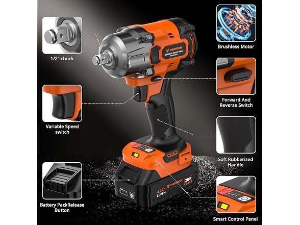 PARRIOR USPRIW01 20V Cordless Impact Wrench Kit