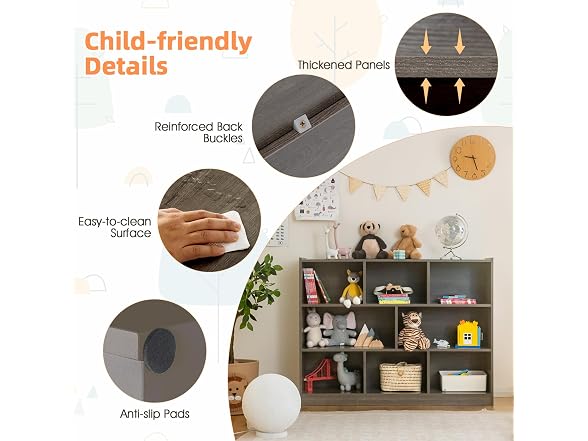 HOMGX Kids Montessori Shelf, 8-Cube Wooden Toy Storage Organizer