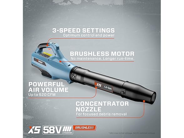 SENIX X5 58 Volt Max Handheld Cordless Leaf Blower