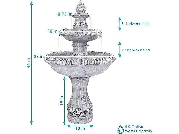 Sunnydaze Mediterranean 3-Tier Outdoor Water Fountain