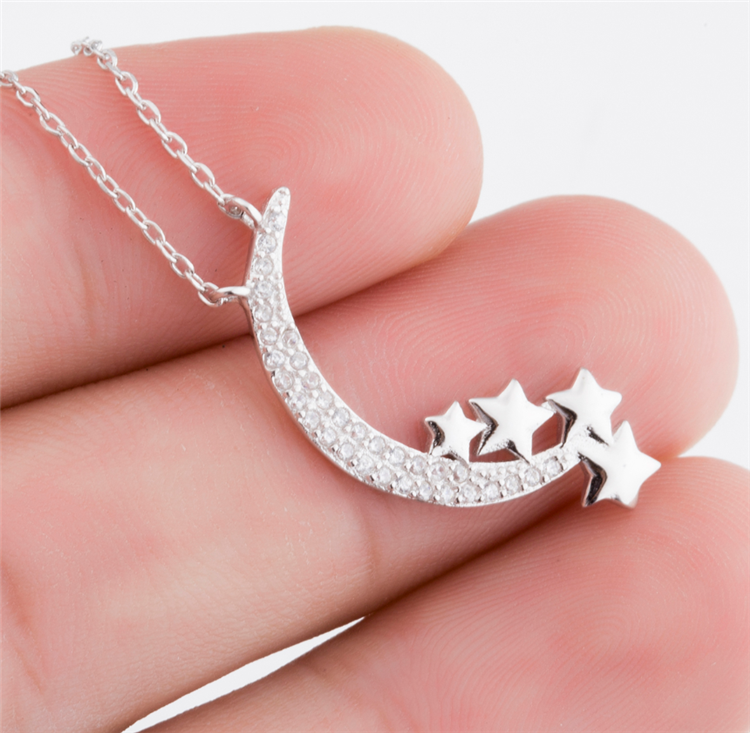 925 Silver Crescent Moon Necklace - Gallery 9