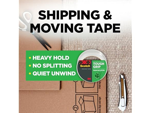 Scotch Tough Grip Moving Packing Tape, Clear 3Pk
