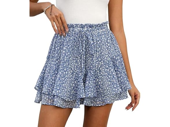 LOMMOJ Shorts for Women Blue Floral