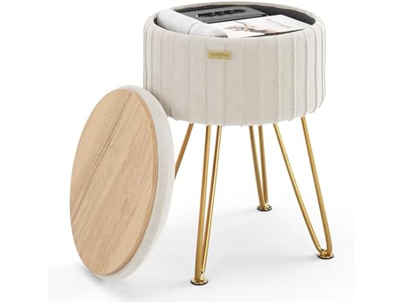 STORAGEBUD Round Ottoman with Storage