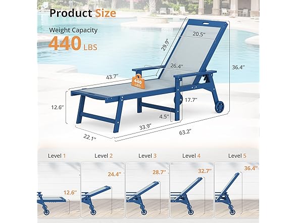 4 Set Dark Blue Outdoor Lounge Chair