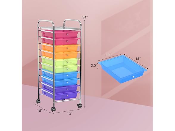 COSTWAY 10-Drawer Rolling Storage Cart