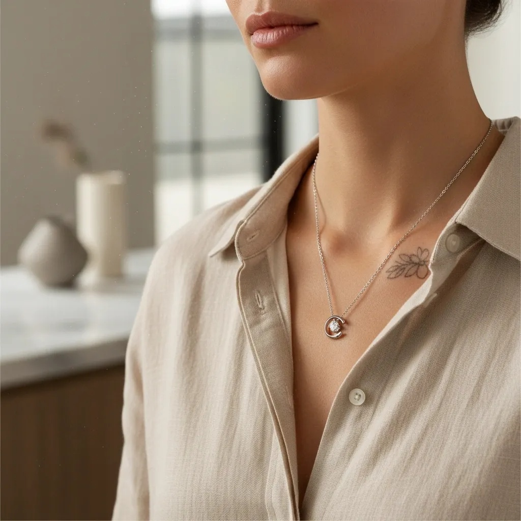 Moon & Star Moissanite Necklace - Gallery 7