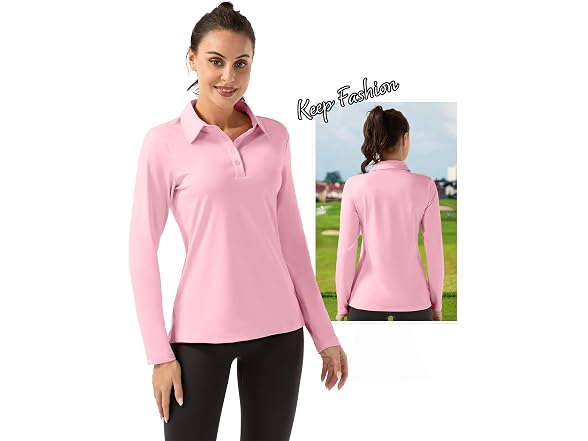 Fkeep Women (M) Long Sleeve Polo Shirt Golf Top