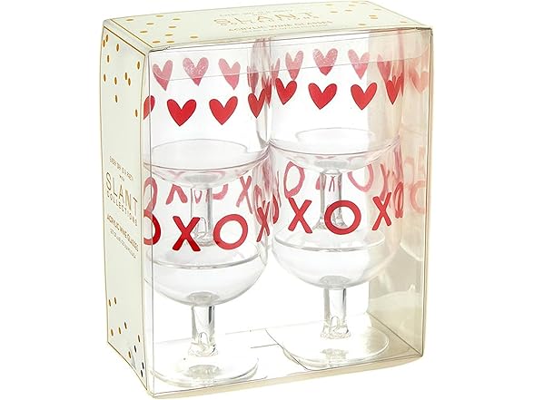  Acrylic Stackable Stemmed Drink Glass, Set of 4, Valentines - Hearts/XO
