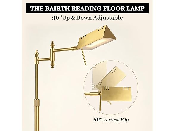 Bairth B0GLHV96MB Antique Brass Reading Floor Lamp