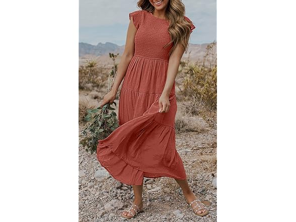 Merokeety Women (L) Summer Flutter Sleeve Dress