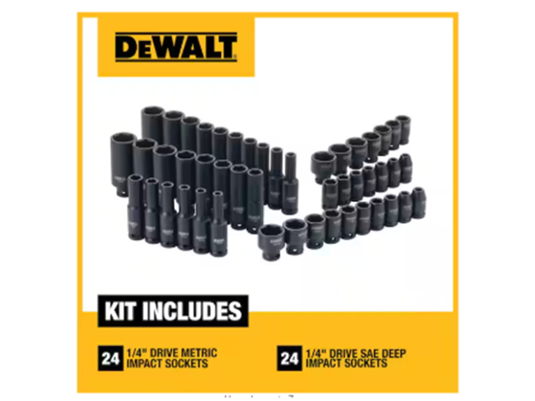 DEWALT DWMT45444 48pc 1/4in dr metric/SAE impact sockets
