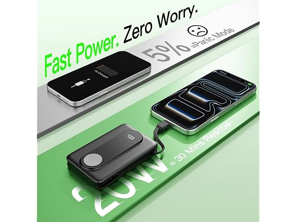 Magnetic Portable Charger 10000mAh, Power Bank with Built in Cable - Gallery 3