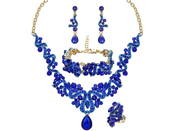 QYJ Women's Jewelry Set Blue-Gold Plated