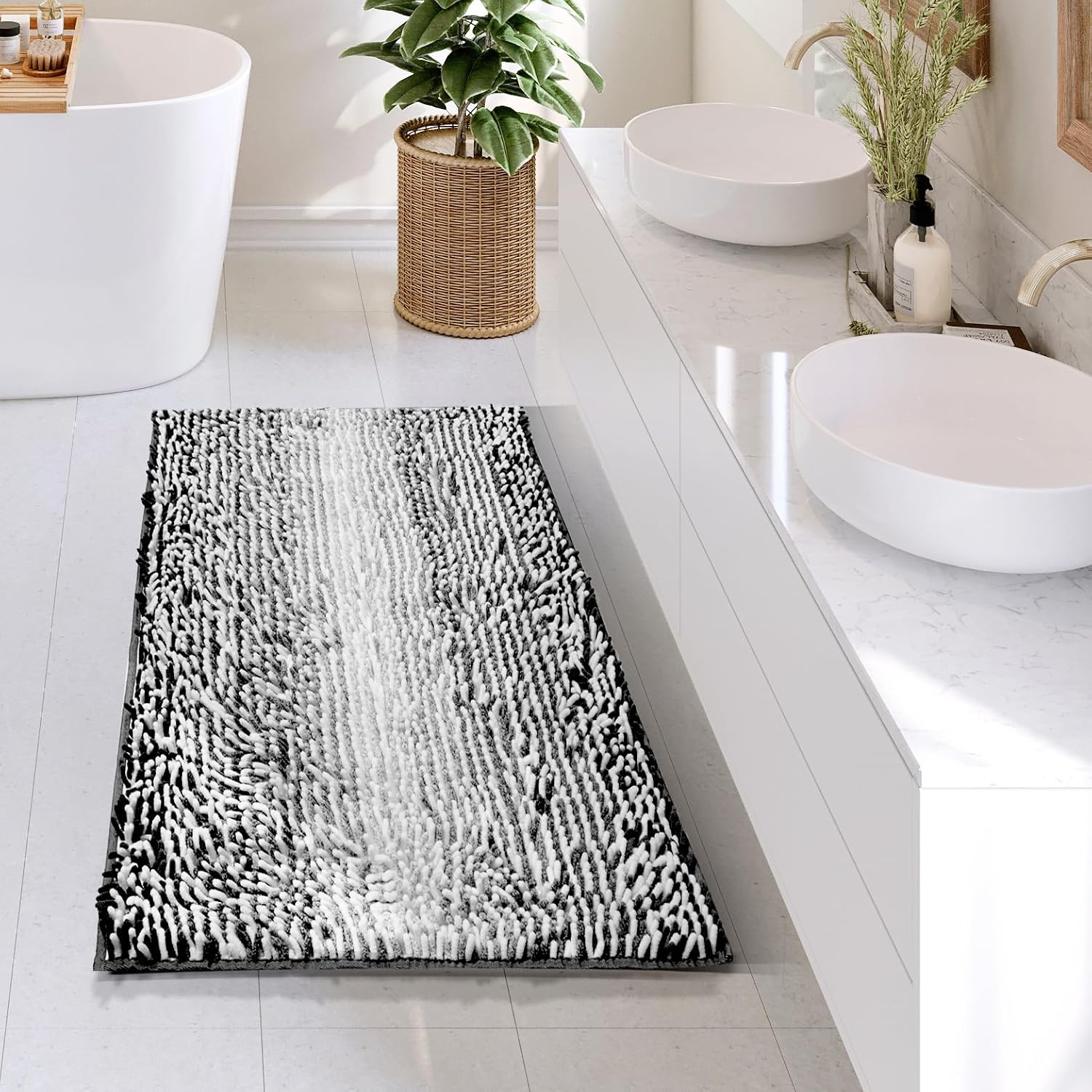 Hearth & Harbor Bathroom Rugs, Chenille- Ombre Black - Gallery 8