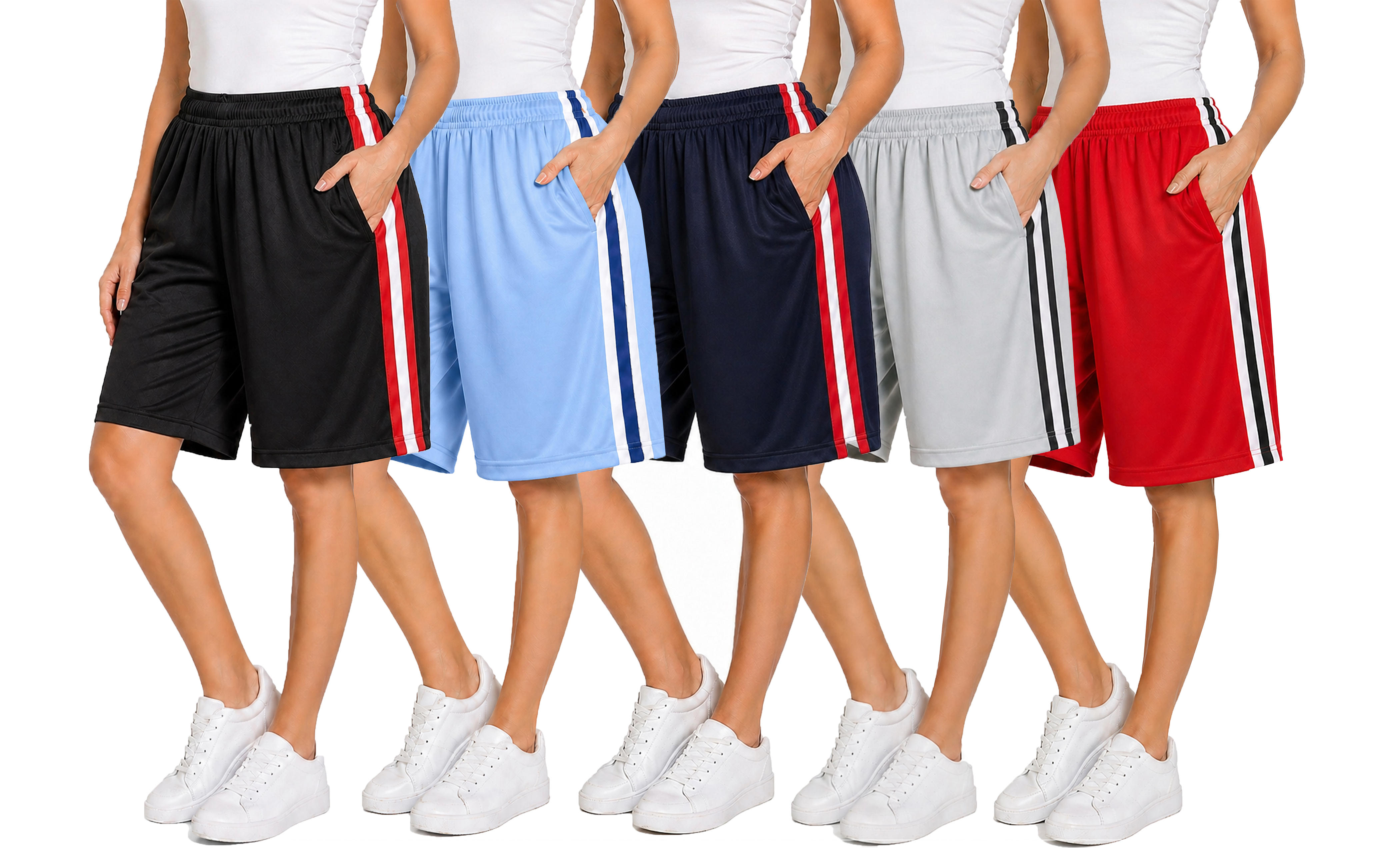5Pk Womens Loose Fit Active Stripe Shorts - Gallery 6