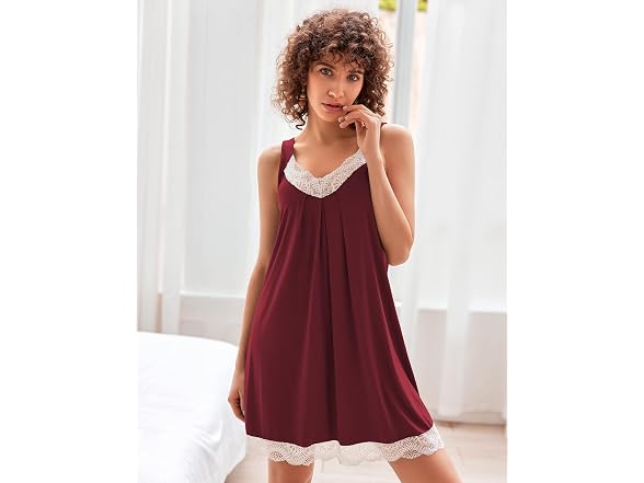 Ekouaer Women (XL) Nightgown V-neck Lace Sleepwear