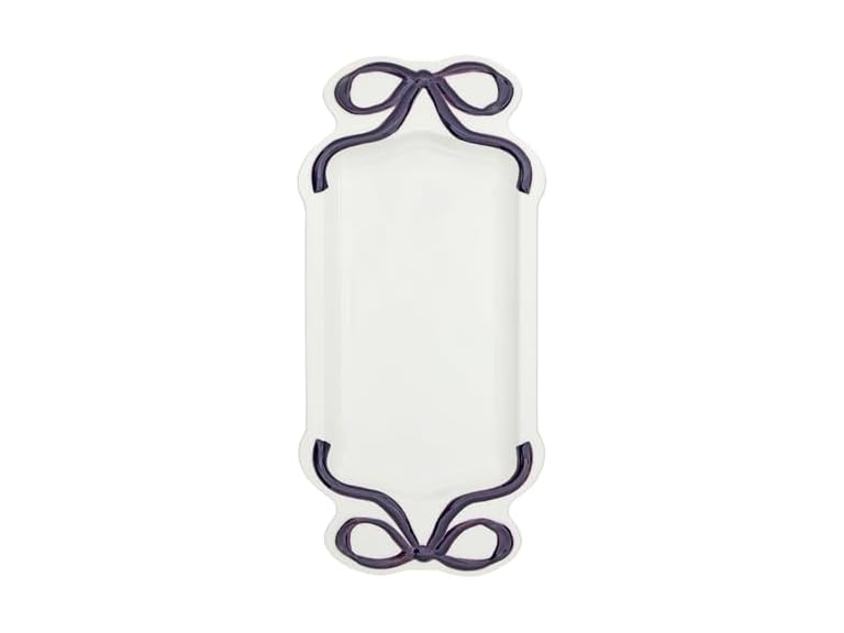  Ceramic Rectangular Serving Plate, 14", Lavender Bow