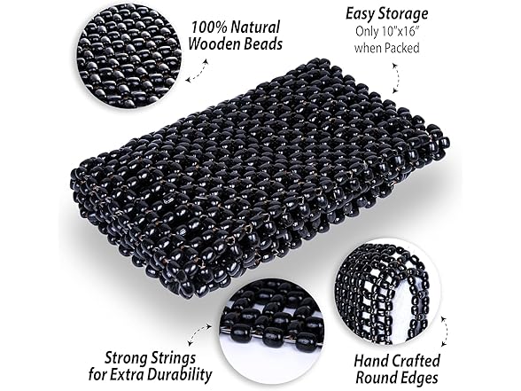 Zone Tech SE0084 Black Wooden Beaded Seat Cover