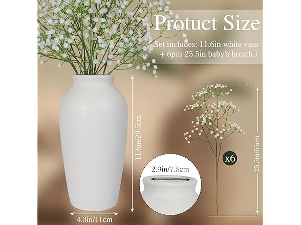 ysnn 11.6" Tall White Ceramic Vase