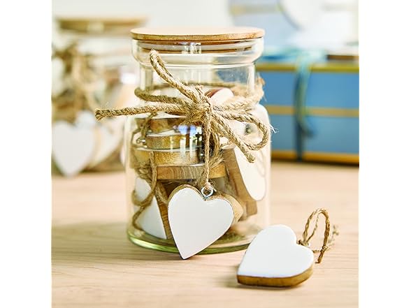 Handcrafted Enameled Wood Heart Ornaments in Glass Jar, Set of 24 - Gallery 5