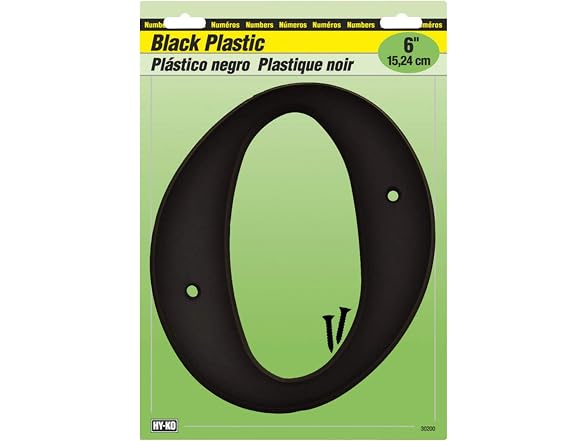 Hy-Ko Address Numbers, "0", Black Plastic, Scr