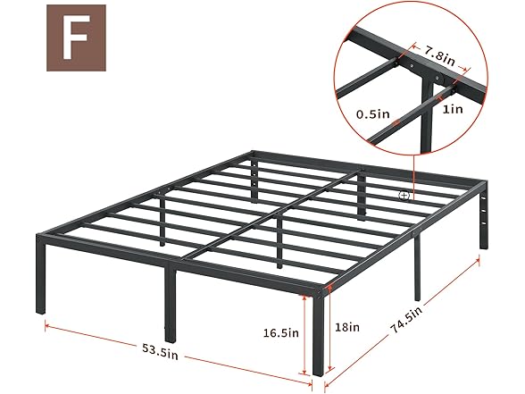 PrimaSleep 18" Tall Full Steel Slat Bed