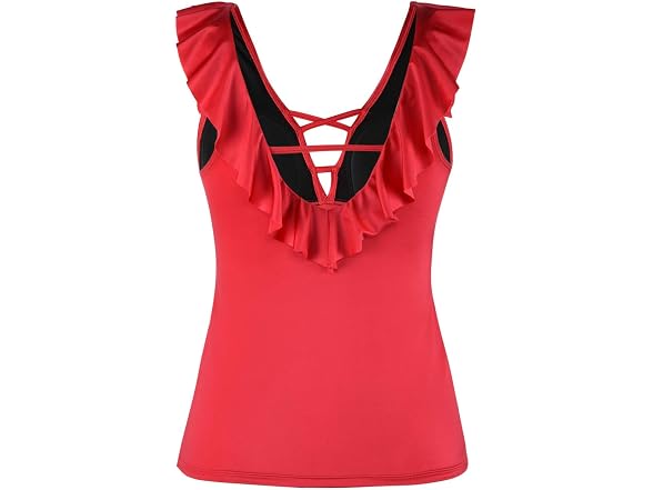 Septangle Women (10) V Neck Swimsuit Ruffled Tops