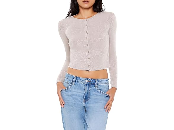 Forever 21 Women (L) Glitter Knit Button-Up Top